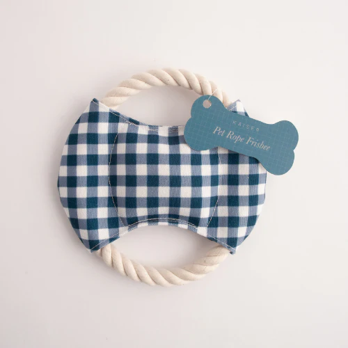 Pet Rope Frisbee - NAVY GINGHAM - Image 2