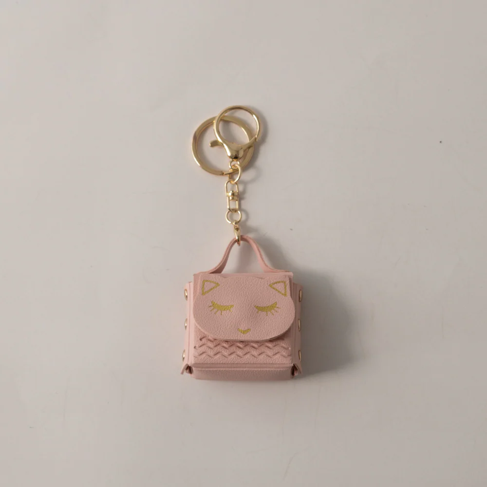 Keychain Faux Leather Cat Coin Purse - PINK