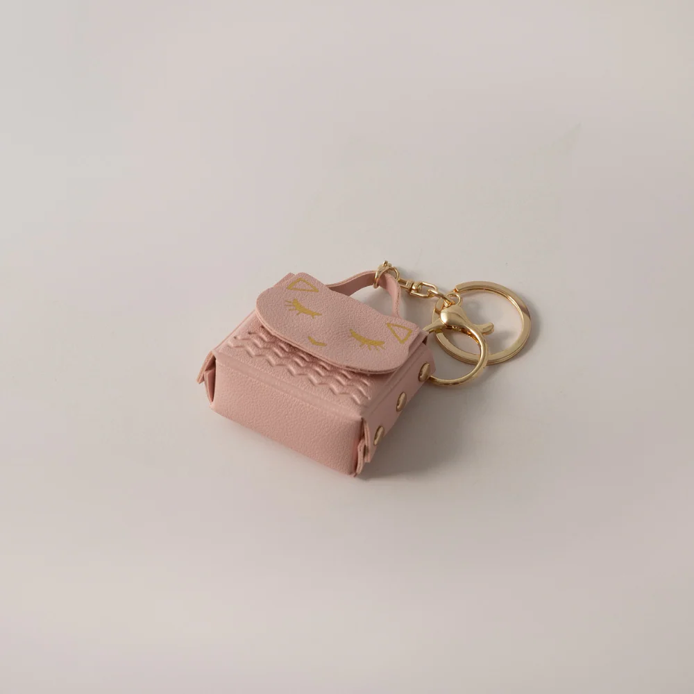 Keychain Faux Leather Cat Coin Purse - PINK - Image 2