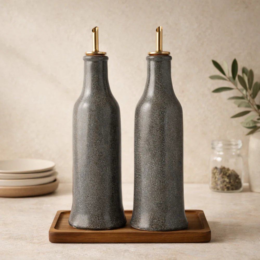 Lake House Collection Ceramic 2pk Oil and Vinegar Set - SLATE SPECKLE - Image 2