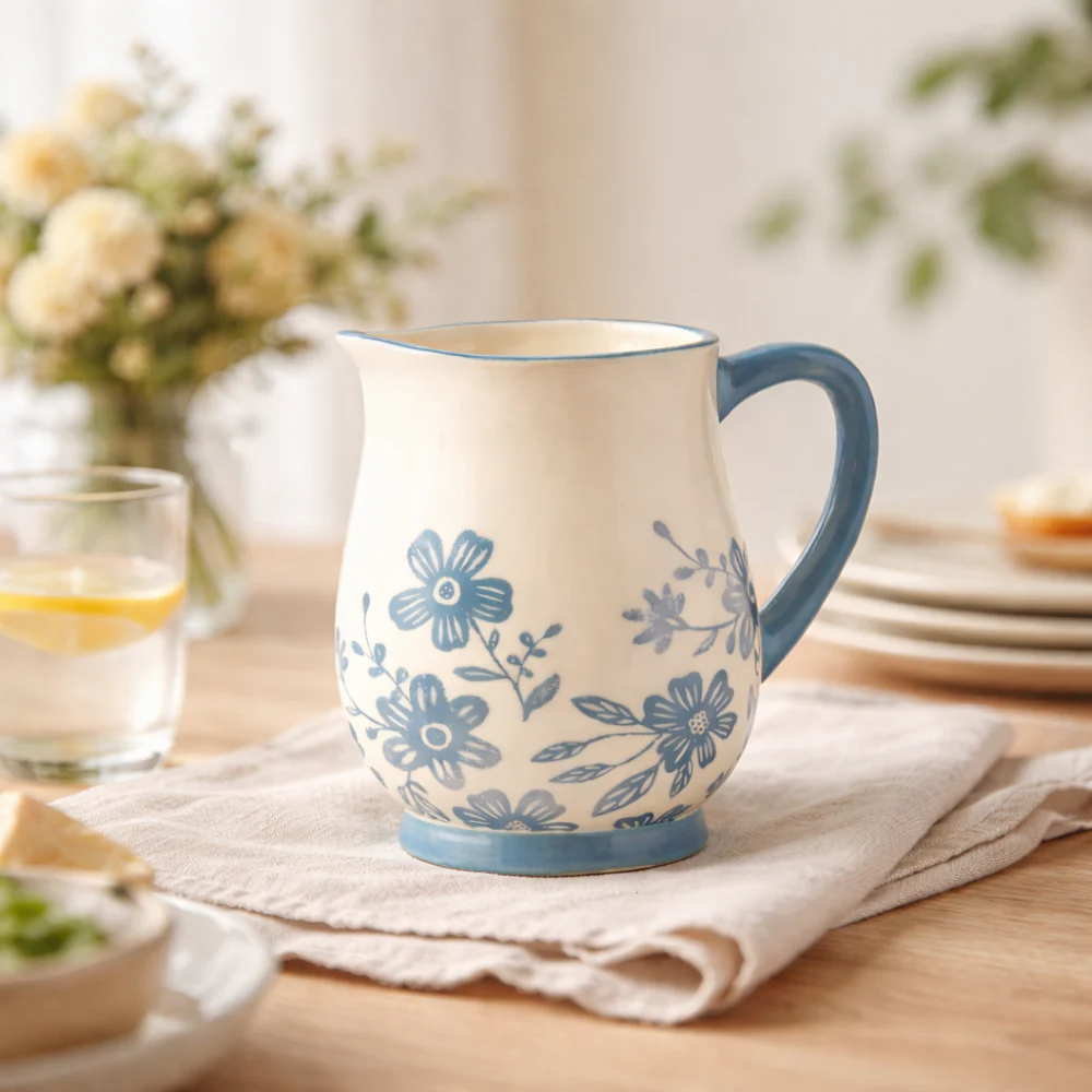 Lake House Collection Ceramic Decorative Jug - BLUE BLOOMS - Image 2