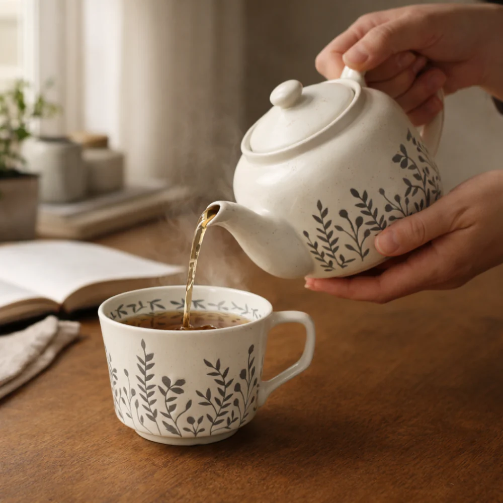 Lake House Collection Ceramic Etched Tea Pot - Image 2