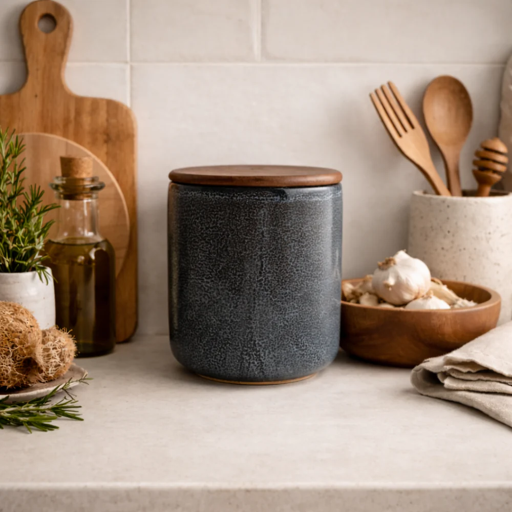 Lake House Collection Ceramic Medium Canister - SLATE SPECKLE - Image 2