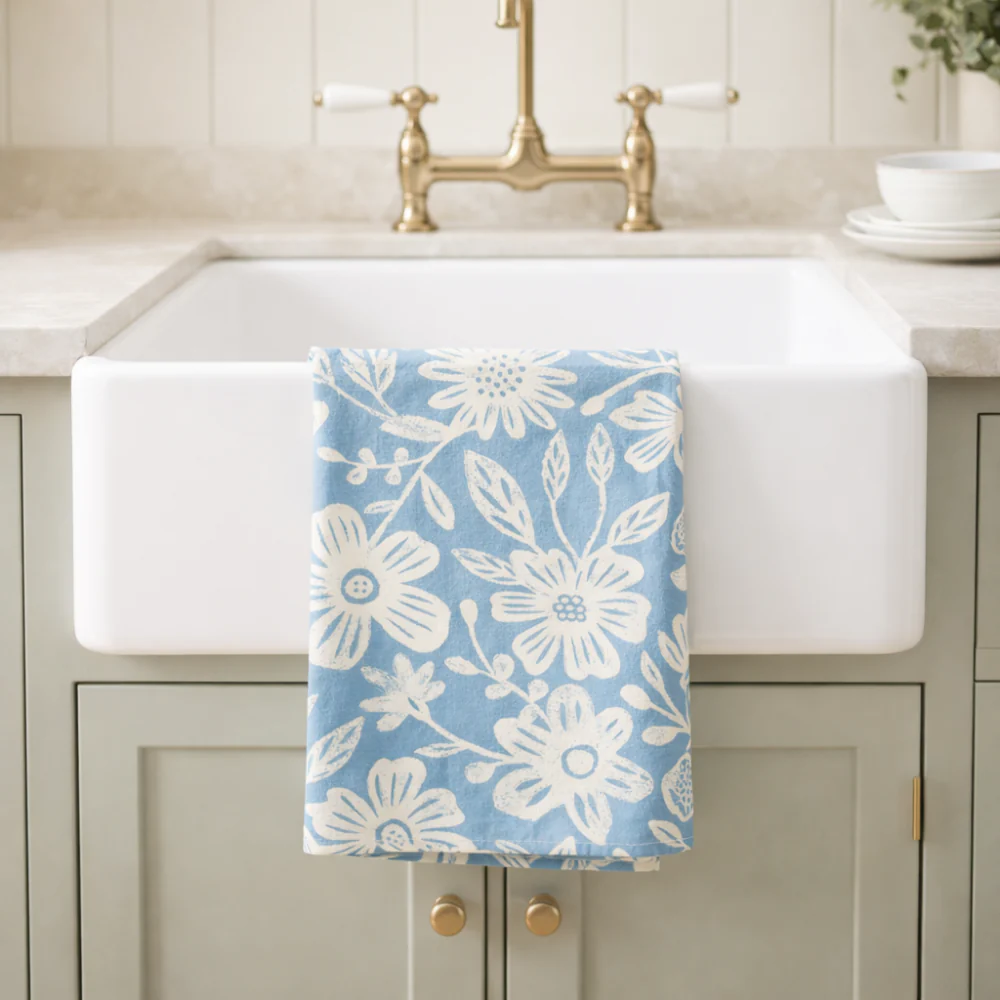 Lake House Collection Tea Towel - BLUE BLOSSOMS - Image 2