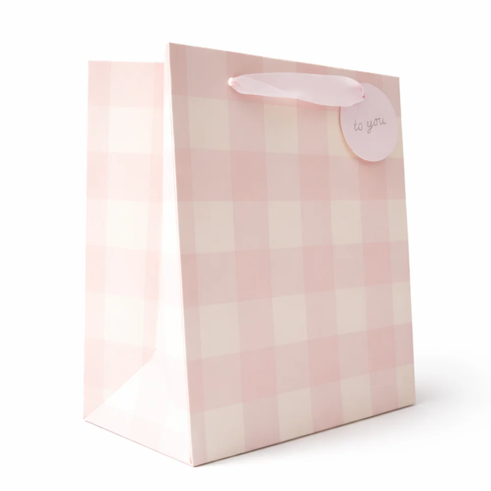Large Gift Bag - BLUSH GINGHAM - Image 2