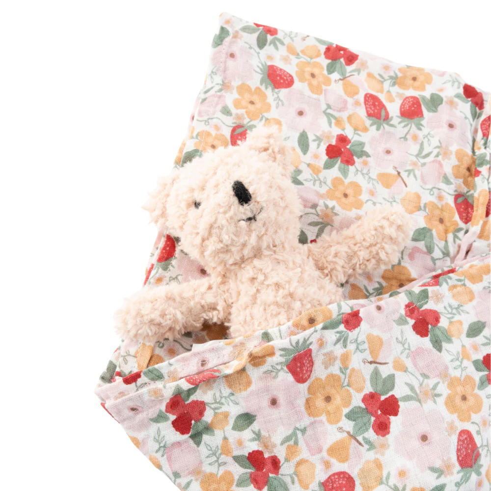 Market Day - Baby Muslin Swaddle - STRAWBERRY FIELDS - Image 2