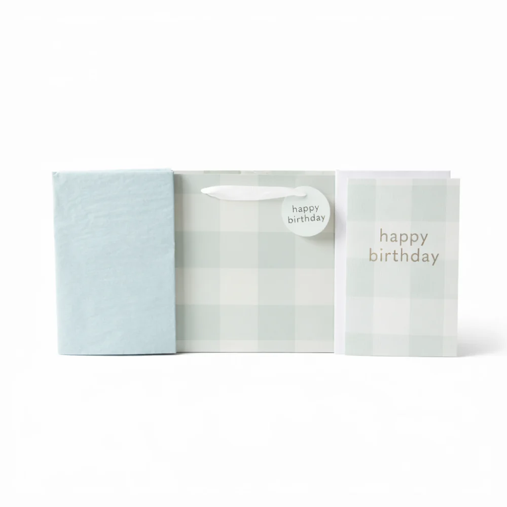 Medium Gift Bag Set - GREEN GINGHAM