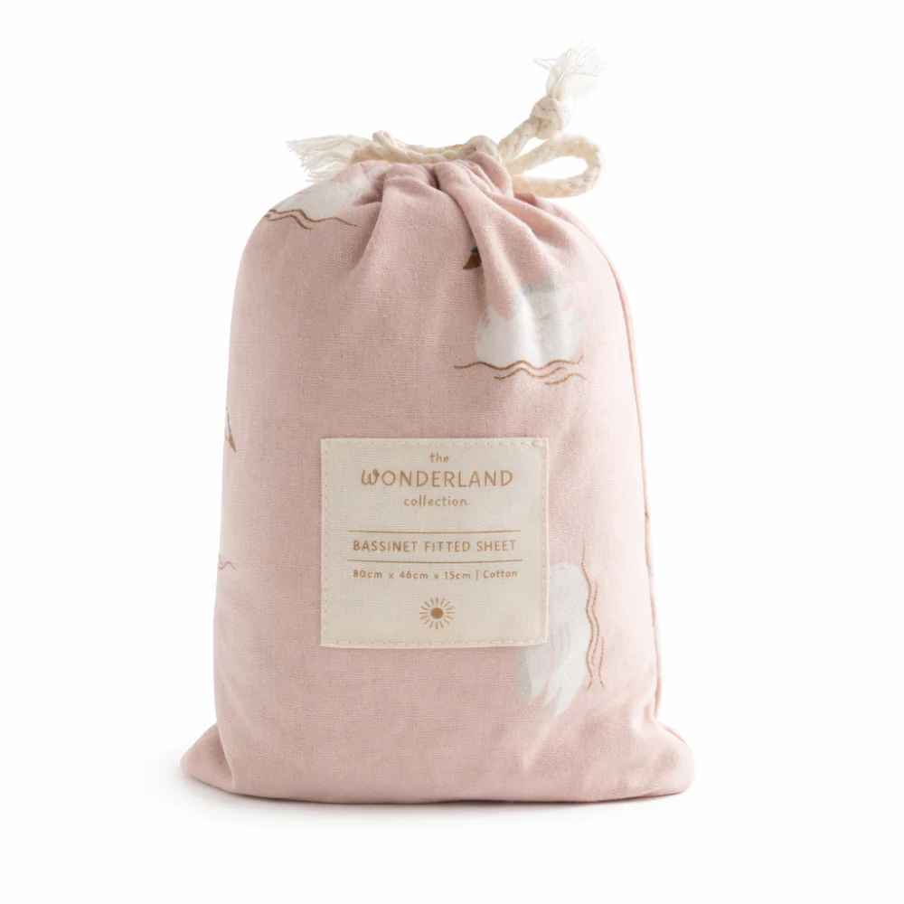 Wonderland Baby Collection Bassinet Fitted Sheet - PINK SWAN