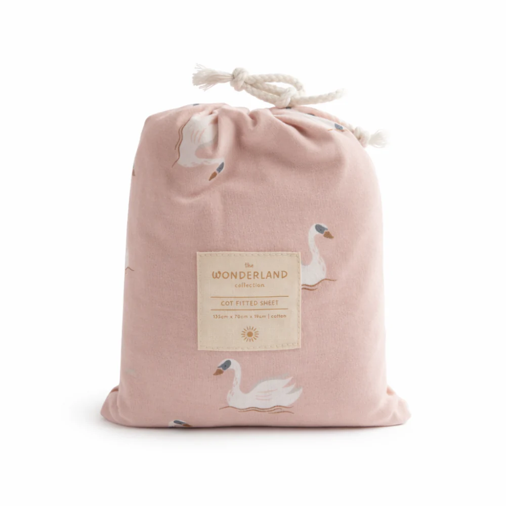 Wonderland Baby Collection Cot Fitted Sheet - PINK SWAN